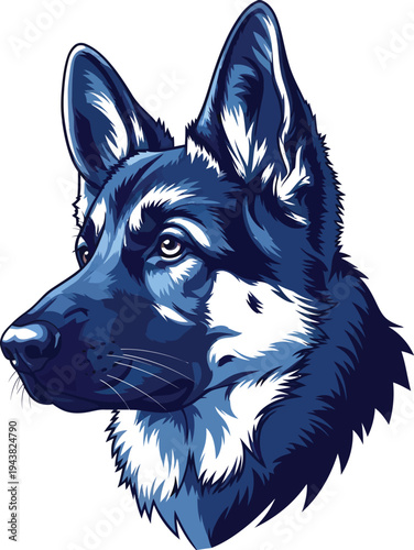 German Shepherd Dog Head Detailed Vector Illustration