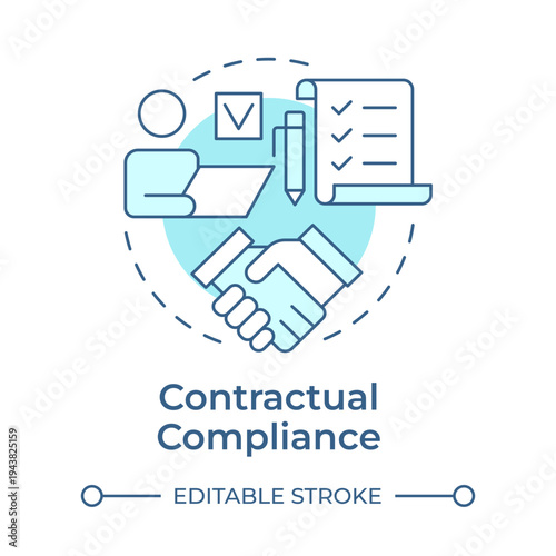 Contractual compliance soft blue concept icon. Business partnerships, successful agreements. Round shape line illustration. Abstract idea. Graphic design. Easy to use in presentation, article