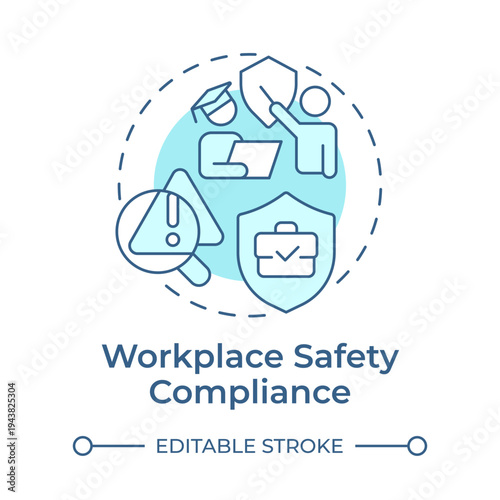 Workplace safety compliance soft blue concept icon. Employees protection, secure environment. Round shape line illustration. Abstract idea. Graphic design. Easy to use in presentation, article