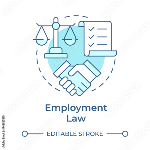 Employment law soft blue concept icon. Workplace safety, equal pay. Labor standards. Round shape line illustration. Abstract idea. Graphic design. Easy to use in presentation, article