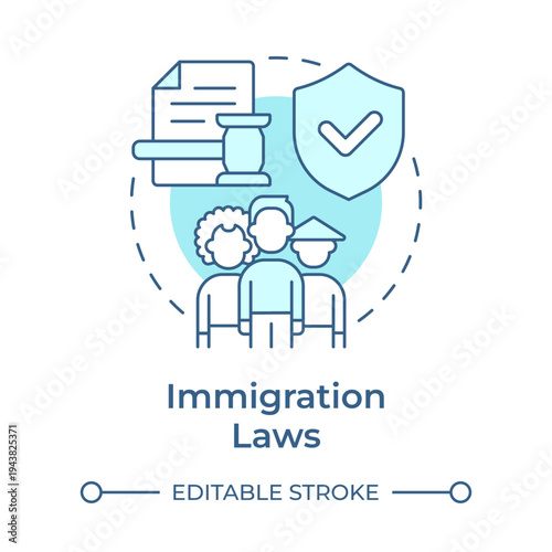 Immigration laws soft blue concept icon. Legal compliance, business ethics. Workplace culture. Round shape line illustration. Abstract idea. Graphic design. Easy to use in presentation, article
