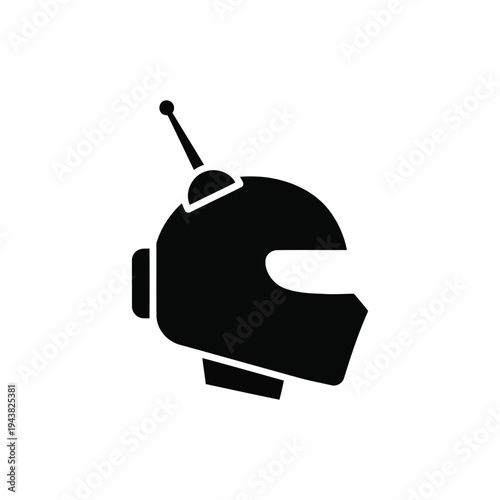 Black and white illustration of a retro robot head with an antenna