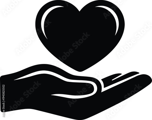 Heart in hand giving symbol isolated on transparent background flat vector illustration