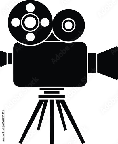 Vintage Film Camera On Tripod Silhouette Vector Illustration
