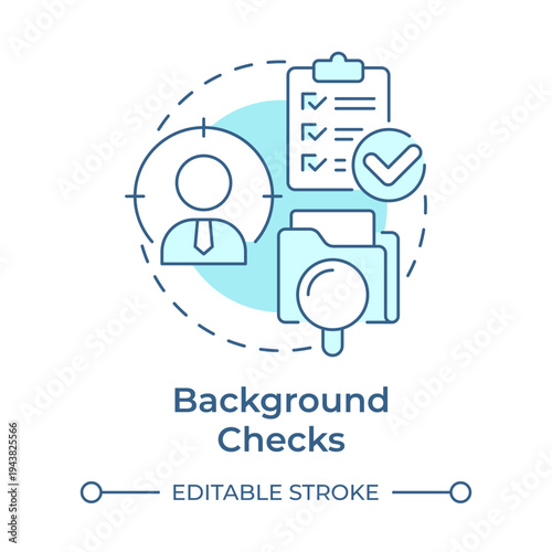 Background checks soft blue concept icon. Data organization, employee evaluation. Round shape line illustration. Abstract idea. Graphic design. Easy to use in presentation, article