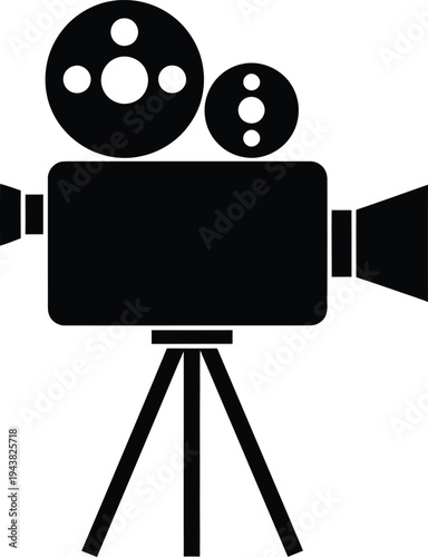 Vintage Movie Camera On Tripod Silhouette Vector Illustration