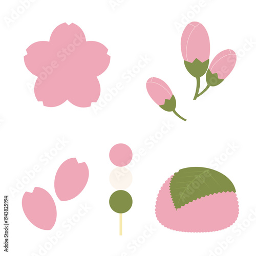 桜と春の和菓子（団子・桜餅）アイコンセット