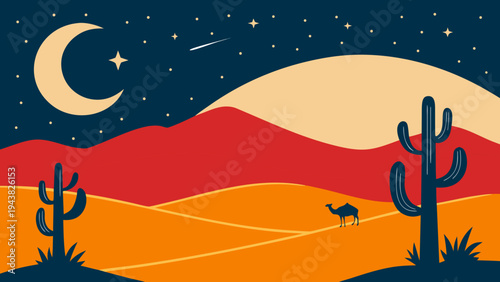 Minimalist Desert Background Pattern Ramadhan Sunset to Night Vector