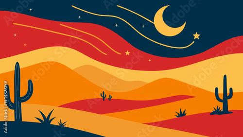 Minimalist Desert Background Pattern Ramadhan Sunset to Night Vector