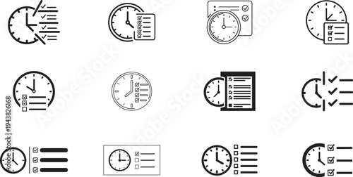 Time management and task scheduling icon set for productivity and planning.