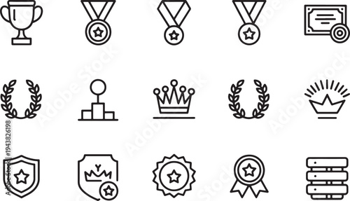 Trophy and award line icons representing achievement victory and recognition vector illustration