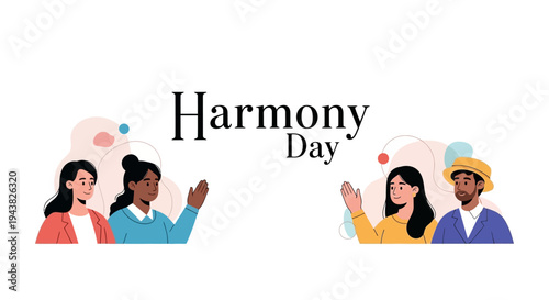 Illustration of diverse people celebrating Harmony Day with a multicultural harmony concept and peaceful coexistence.