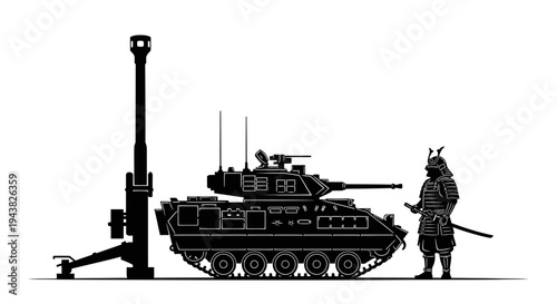 Samurai Warrior, Tank, and Artillery Cannon Silhouette Comparison