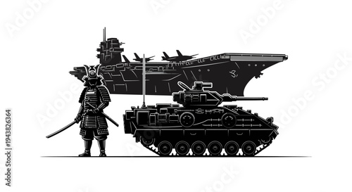 Samurai Warrior, Modern Tank, and Aircraft Carrier: A Historical and Technological Contrast