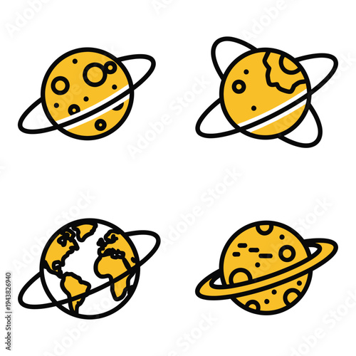 Vector art of space icons planets, orbits, earth, celestial body