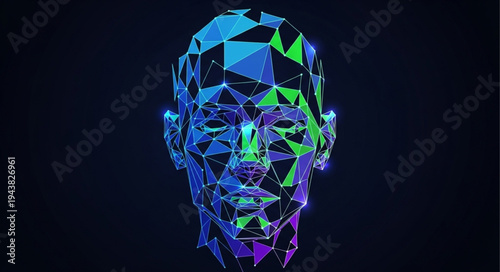 Digital Art Portrait of Human Face with Geometric Light Effects.