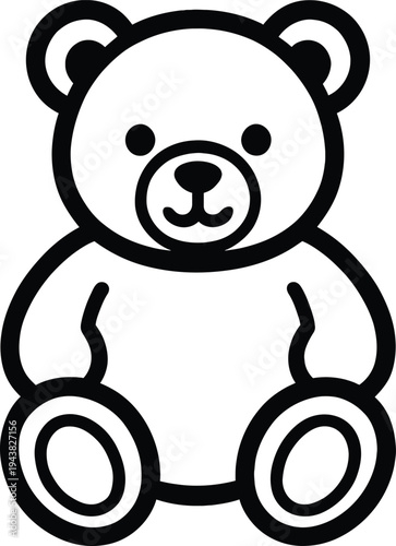 Cute teddy bear icon black outline simple design transparent background vector
