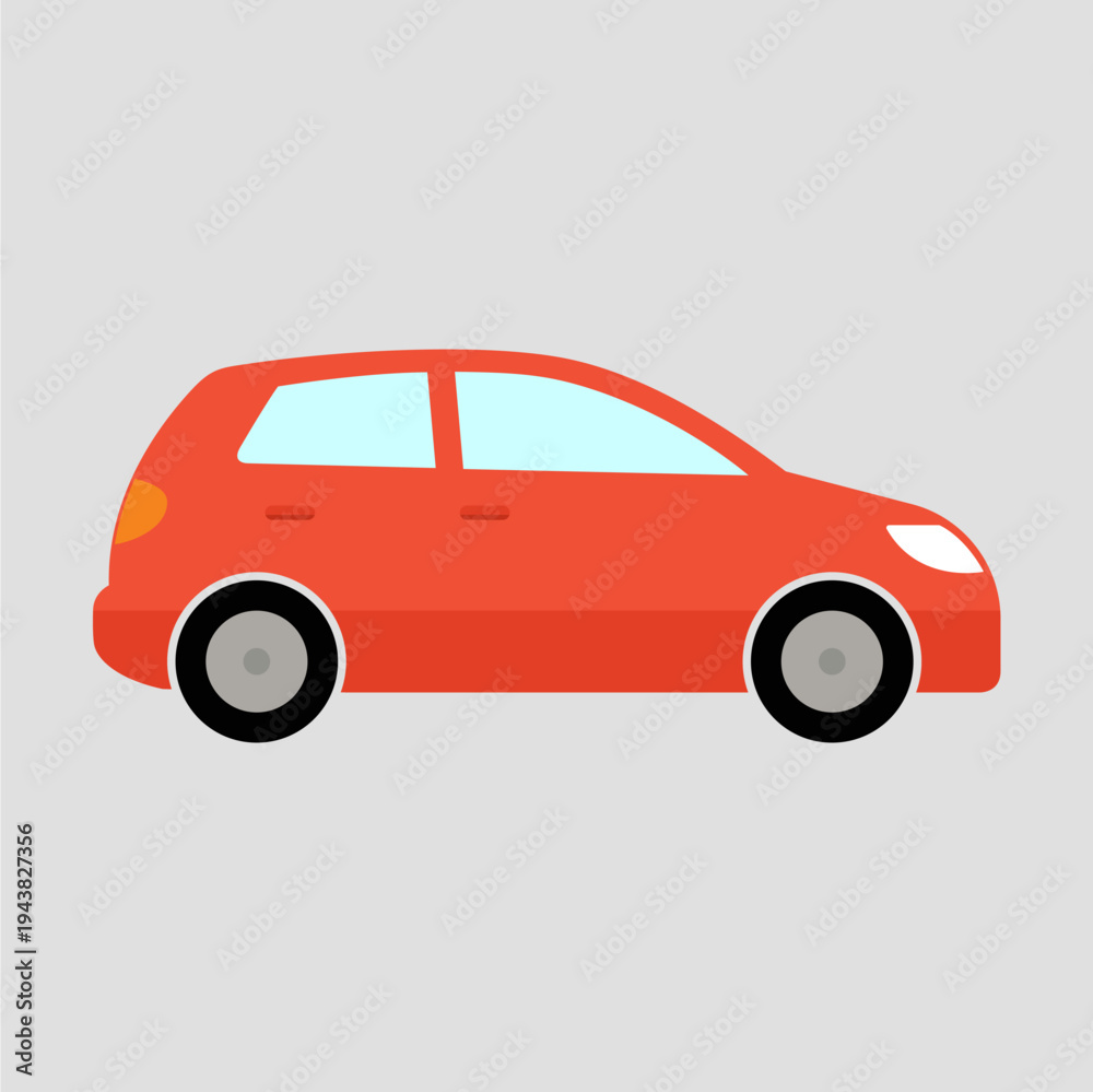 Fototapeta premium Vector illustration of a car in cartoon style flat design bright red color