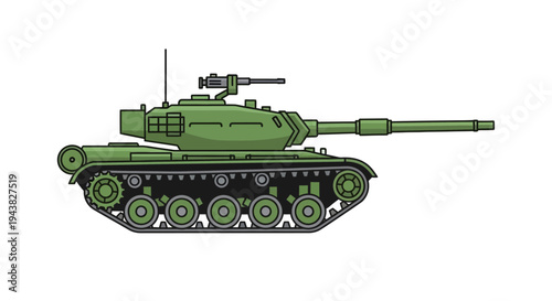 Illustration of a Military Tank with Cannon and Tracks, Heavy Weaponry Vehicle Concept