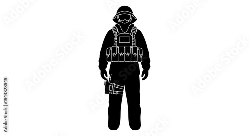 Soldier Silhouette Icon: Tactical Gear, Helmet, Vest, and Leg Holster