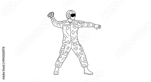 Soldier throwing grenade, military action, combat training, warfare, army, defense