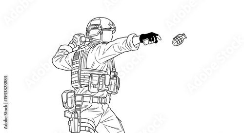 Soldier Throwing Grenade, Military Action, Combat, Warfare, Army, Weapon, Explosion