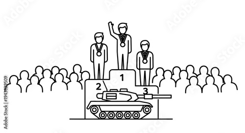 Tank on Podium with Winners and Crowd - Military Victory Celebration