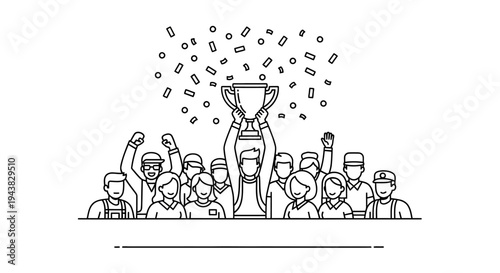 Team Celebration Victory Trophy Confetti Success Achievement Award Winner Group