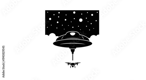 UFO Abducting Drone in Starry Night Sky with Clouds