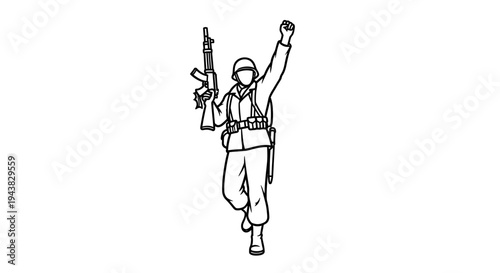 Soldier Running with Rifle and Fist Raised in Victory