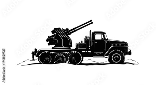 Vintage Anti-Aircraft Gun Mounted on Truck - Military Vehicle Illustration