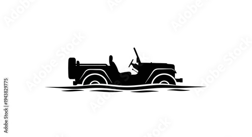 Vintage Jeep Driving Through Water Silhouette Icon