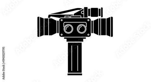 Vintage Stereo Camera Icon Silhouette, Retro 3D Photography Equipment