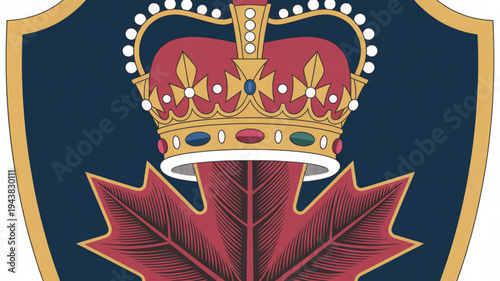 Royal crown and maple leaf emblem on navy shield with gold accents