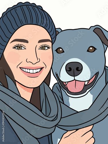 A woman and her dog share a moment of joy in the park. The sun shines down as they pose together for a picture.