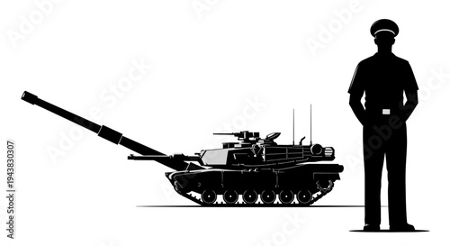 Tank and Soldier Silhouette: Military Power and Human Scale Comparison