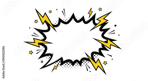 Vector comic speech bubble with yellow lightning bolts and stars
