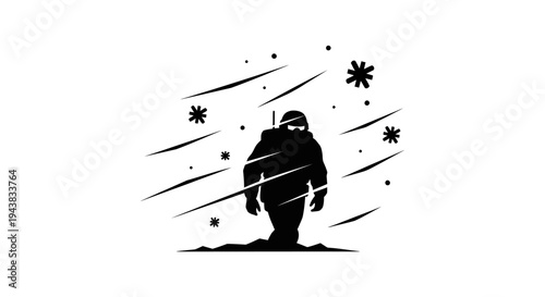 Astronaut walking in snowstorm, space exploration, survival, extreme weather, silhouette