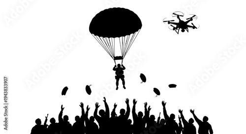 Drone Delivers Supplies to Parachutist Above Crowd