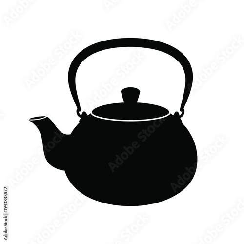 Simple black silhouette of a classic teapot with curved handle and spout