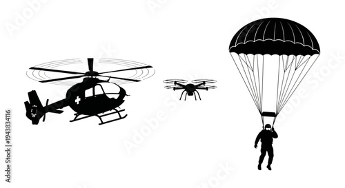 Helicopter, Drone, Parachute, Soldier: Aerial Delivery and Military Transport Concept