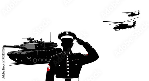 Marine Salutes Tank and Helicopters: Military Power and Patriotism
