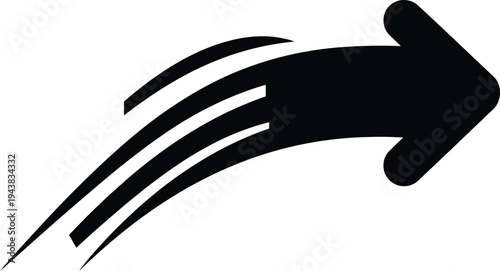 Black arrow icon with motion lines on white background