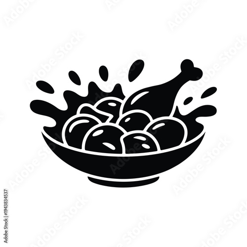 Black and white illustration of chicken legs in a splashing bowl