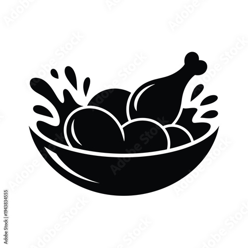 Black and white illustration of chicken drumsticks in a splash