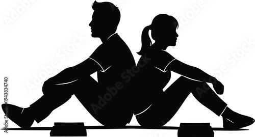 Yoga pose silhouette of two people in balance