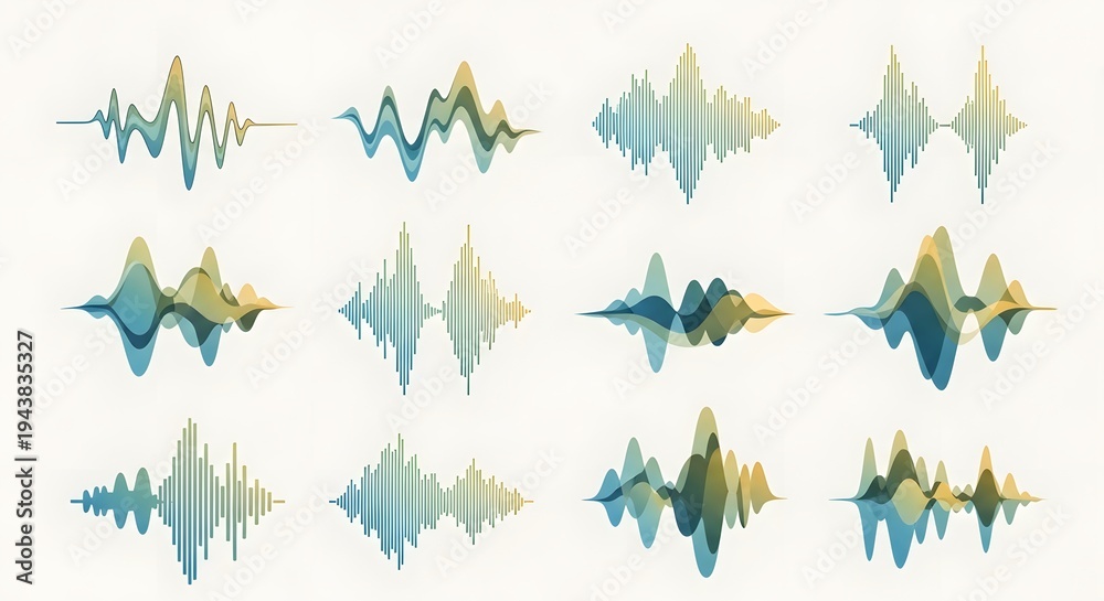 Fototapeta premium Sound wave patterns with blue and yellow hues
