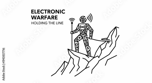 Electronic Warfare Robot Climbs Mountain Peak Holding Flag