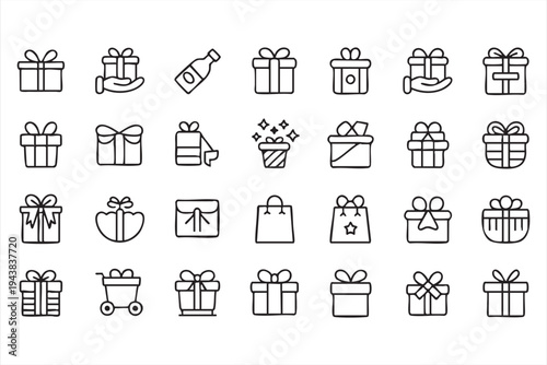 Gift And Shopping Vector Icons With Present Boxes Ribbon Bows And Holiday Celebration Concepts