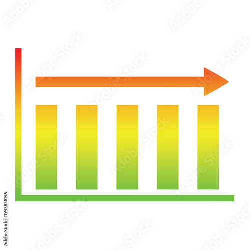 Set of four colorful vector bar charts with gradient arrows illustrating upward, downward, fluctuating, and stable business data trends.